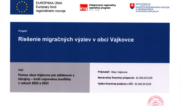 Aktuality / Projekt: Riešenie migračných výziev v obci Vajkovce - foto