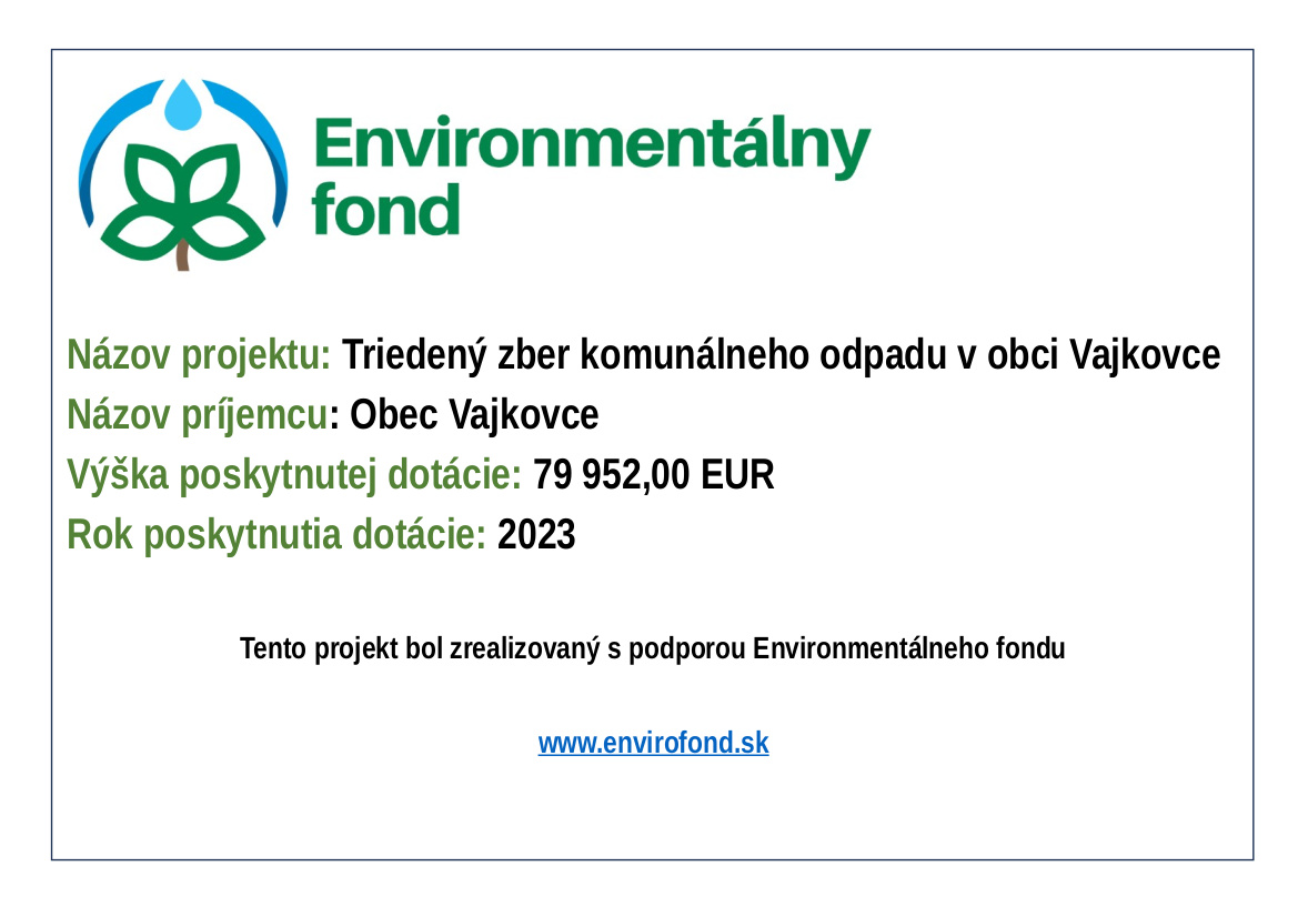 Plagát triedený zber komunálneho odpadu v obci Vajkovce