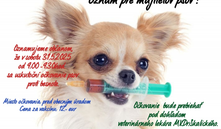 Aktuality / Oznam - očkovanie psov - foto