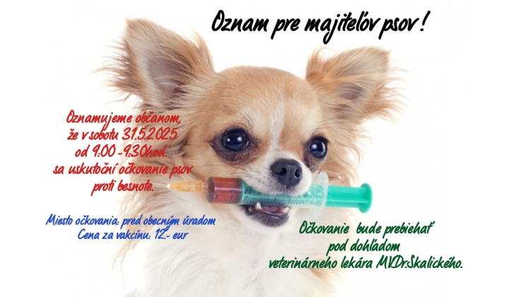 Oznam - očkovanie psov