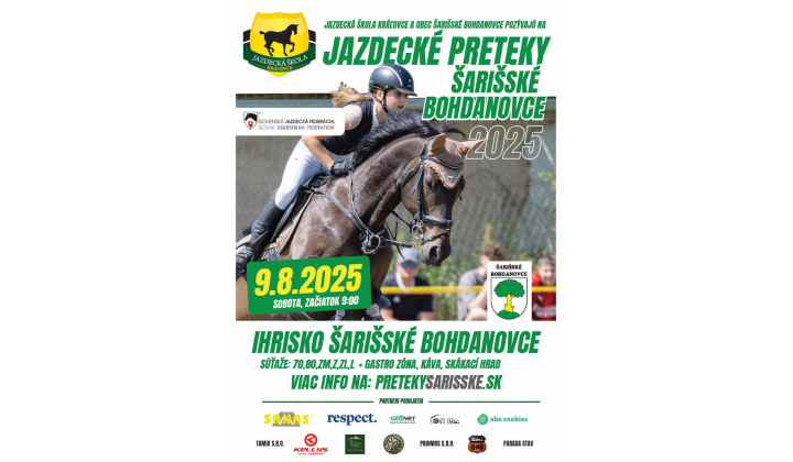 Oznam - pozvánka na jazdecké preteky Šarišské Bohdanovce