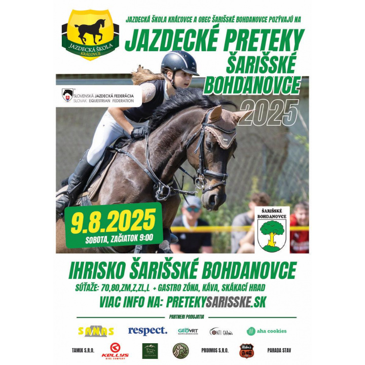 Oznam - pozvánka na jazdecké preteky Šarišské Bohdanovce